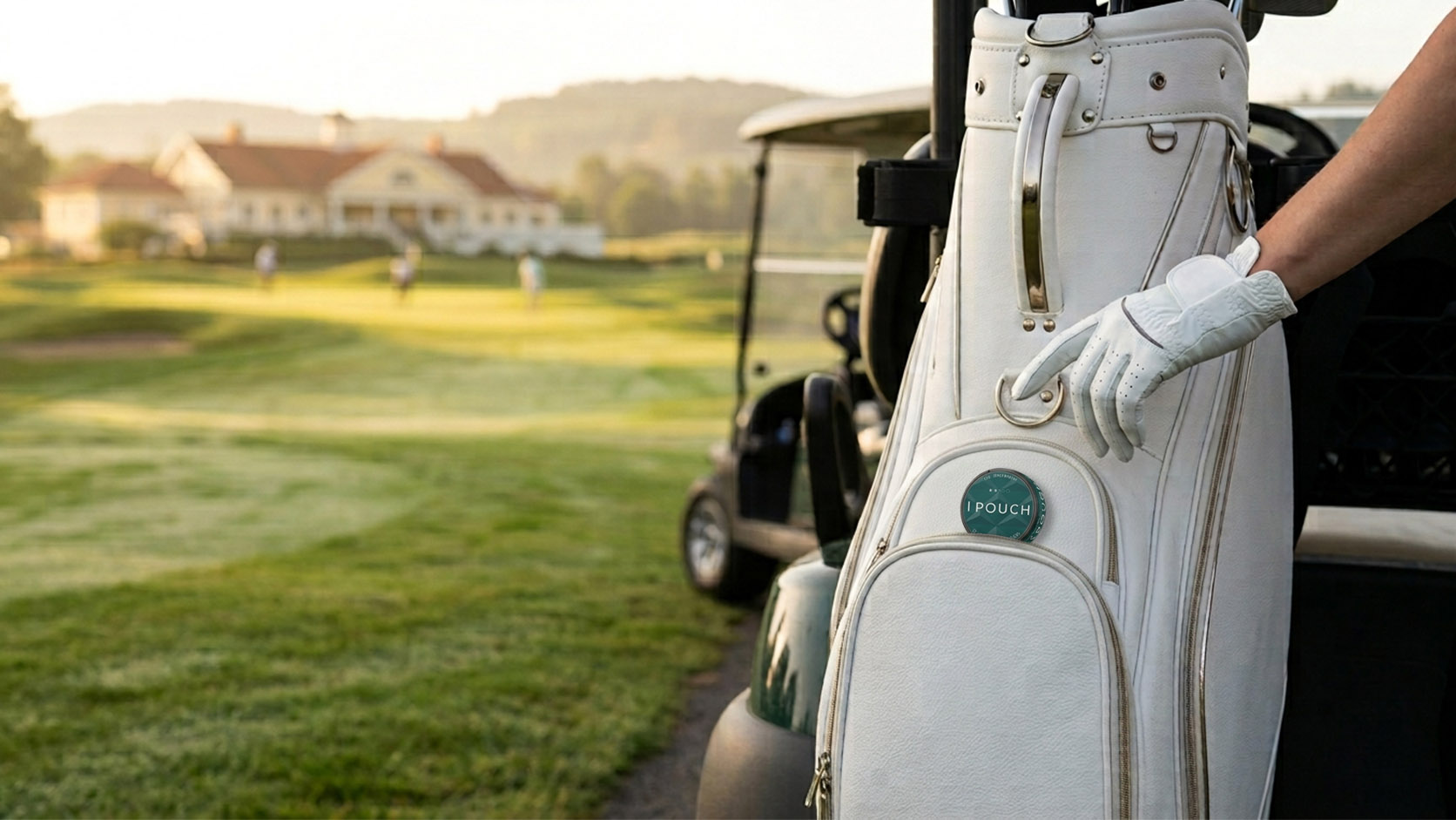 IPOÜCH products photographed on a golf course