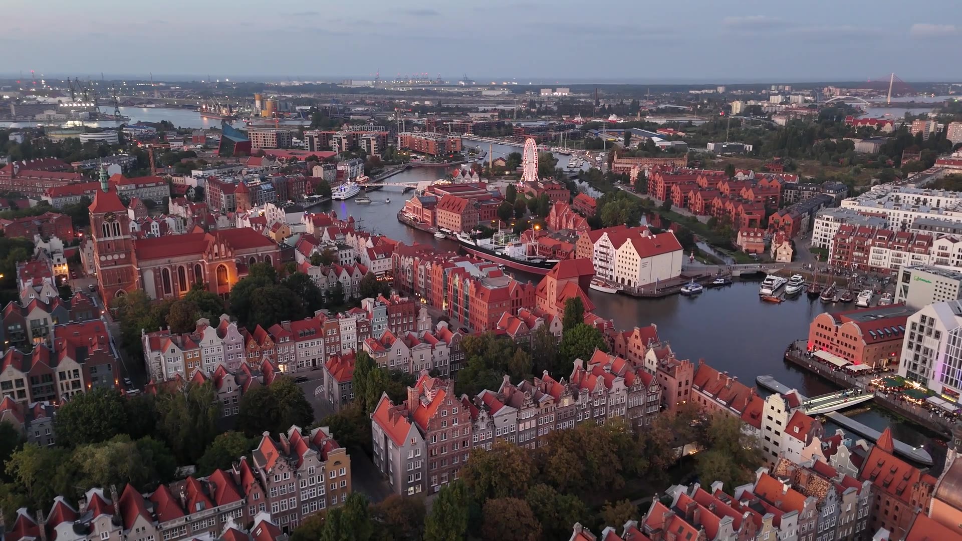 Historic waterfront buildings in Poland